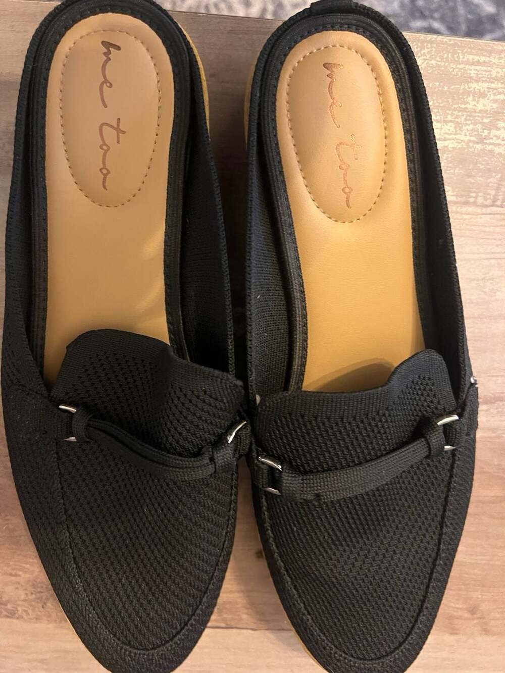 Me Too Harlan Black Textile Upper Slip-On Loafer Mules Size 10M